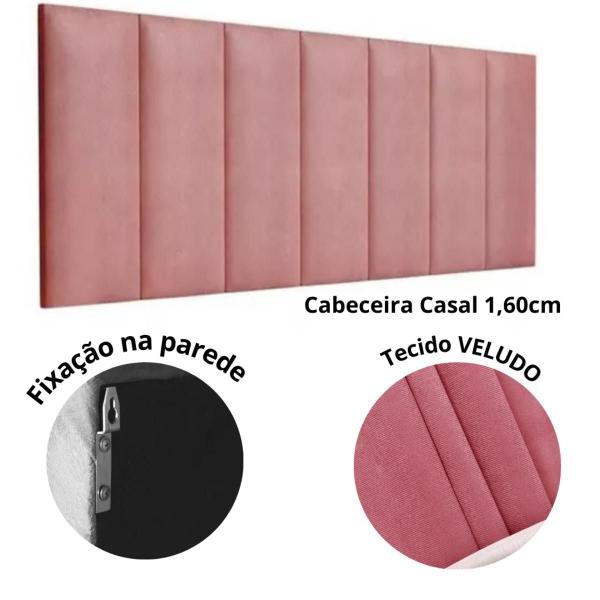 Imagem de Cabeceira Estofada Casal Queen 1,60cm Rosa Veludo Pérola Quarto Decoração Lisa