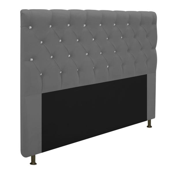 Imagem de Cabeceira Estofada Cristal 160 cm Queen Size Com Strass Suede Cinza - Doce Sonho Móveis