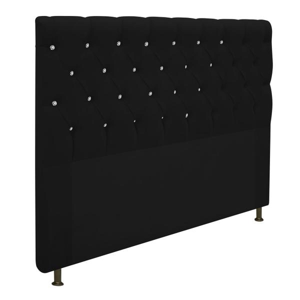 Imagem de Cabeceira Estofada Cristal 160 cm Queen Size Com Strass Suede Preto - Doce Sonho Móveis