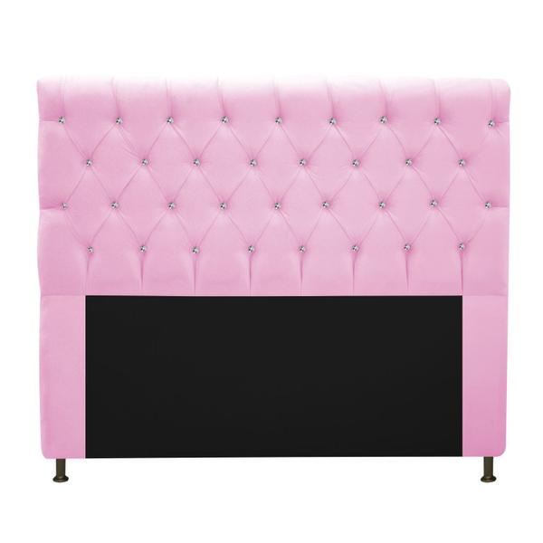 Imagem de Cabeceira Estofada Cristal 160 cm Queen Size Com Strass Suede Rosa Bebê - ADJ Decor