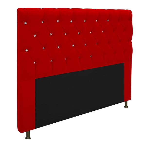 Imagem de Cabeceira Estofada Cristal 160 cm Queen Size Com Strass Suede Vermelho- ADJ Decor