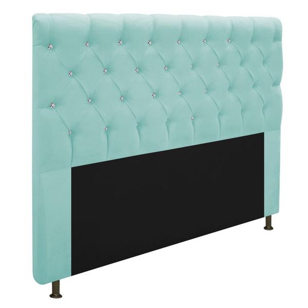 Imagem de Cabeceira Estofada Cristal 195 cm King Size Com Strass Suede Azul Tiffany - ADJ Decor