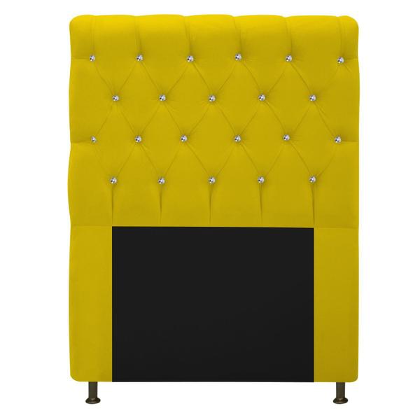 Imagem de Cabeceira Estofada Cristal 90 cm Solteiro Com Strass  Suede Amarelo - Doce Sonho Móveis