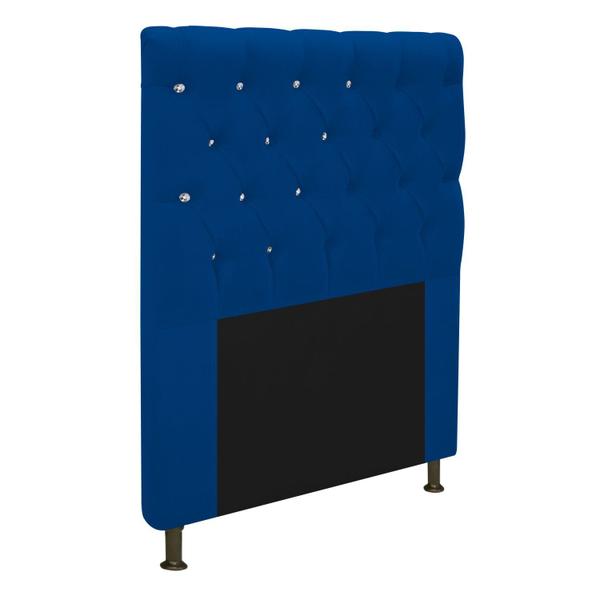 Imagem de Cabeceira Estofada Cristal 90 cm Solteiro Com Strass  Suede Azul Marinho - ADJ Decor