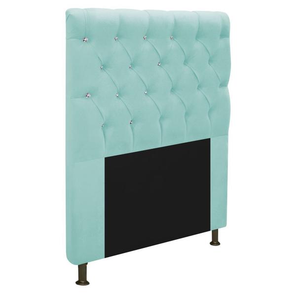 Imagem de Cabeceira Estofada Cristal 90 cm Solteiro Com Strass  Suede Azul Tiffany - ADJ Decor