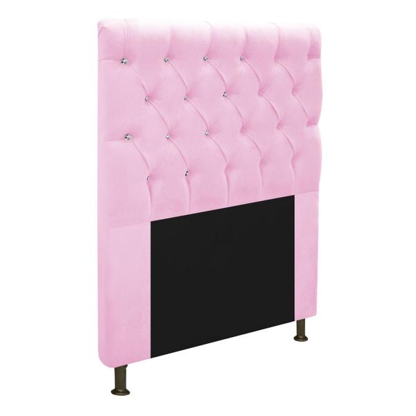 Imagem de Cabeceira Estofada Cristal 90 cm Solteiro Com Strass  Suede Rosa Bebê - ADJ Decor