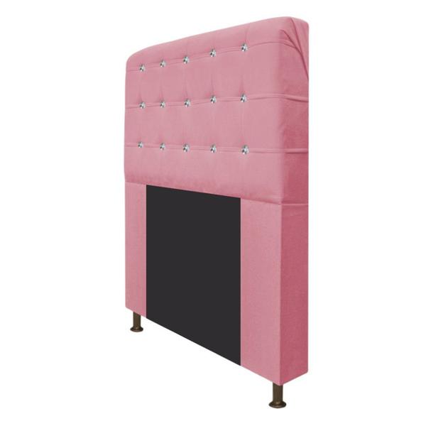 Imagem de Cabeceira Estofada Dama 140 cm Casal Com Strass Suede Rosa Bebê - ADJ Decor