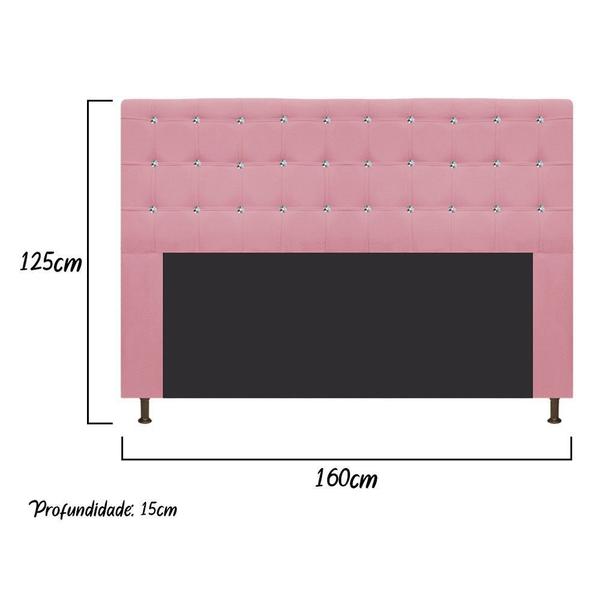 Imagem de Cabeceira Estofada Dama 160 cm Queen Size Com Strass Suede Rosa Bebê - Damaffê Móveis