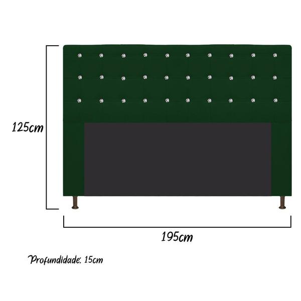 Imagem de Cabeceira Estofada Dama 195 cm King Size Com Strass Suede Verde - ADJ Decor