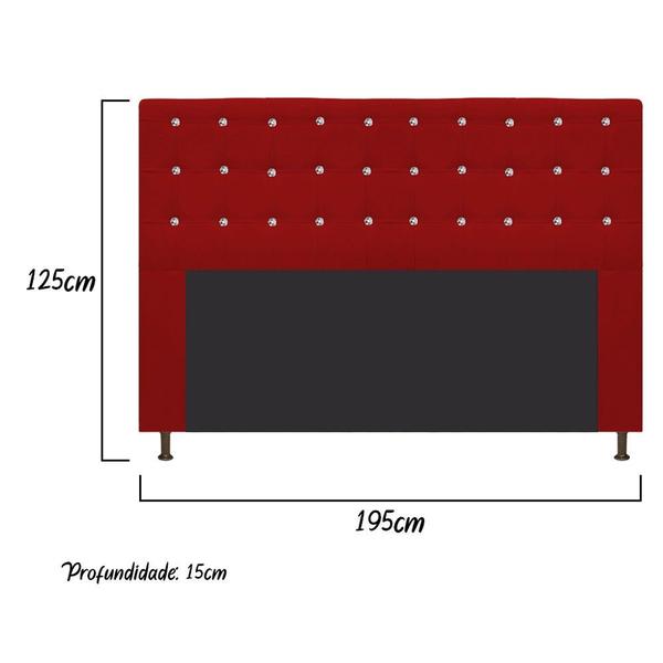 Imagem de Cabeceira Estofada Dama 195cm King Size Strass Botonê material sintético Vermelho - KDAcanto Móveis