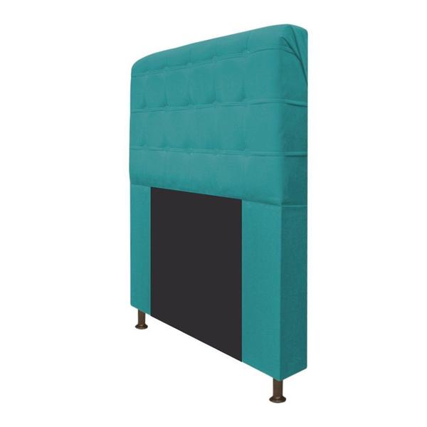 Imagem de Cabeceira Estofada Dama 90cm para Cama Solteiro Botonê Suede Azul Turquesa