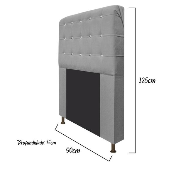 Imagem de Cabeceira Estofada Dama com Strass 90 cm para Cama Box Solteiro Suede Cinza para Quarto - AM Decor