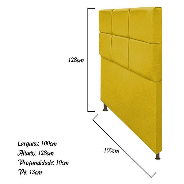 Cabeceira Estofada Damares 100 cm para Cama Solteiro com Botonê Suede Amarelo - KDAcanto Imagem de Cabeceira Estofada Damares 100 cm para Cama Solteiro com Botonê Suede Amarelo