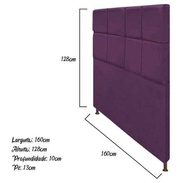 Imagem de Cabeceira Estofada Damares 160 cm para Cama Queen Size com Botonê Suede Roxo