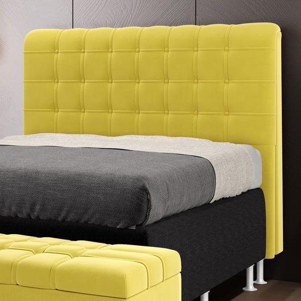 Imagem de Cabeceira Estofada Decorativa para Cama Box Dama 140 para Cama de Casal Suede Amarelo Aradecor