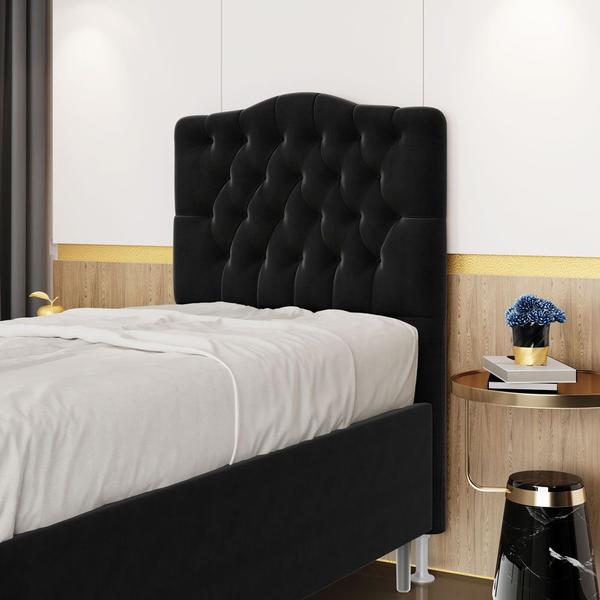 Imagem de Cabeceira Estofada Decorativa Pollux 90 para Cama de Solteiro Sued Preto Aradecor