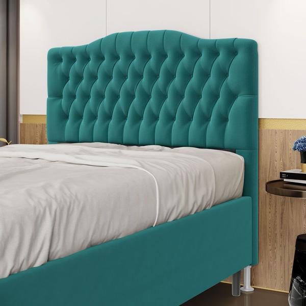 Imagem de Cabeceira Estofada Decorativa Pollux para Cama Box 140 para Cama de Casal Sued Azul Turquesa Aradecor