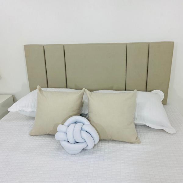 Imagem de Cabeceira Estofada Egito Para Cama Queen 160x60cm Bege Claro - Em Veludo Liso