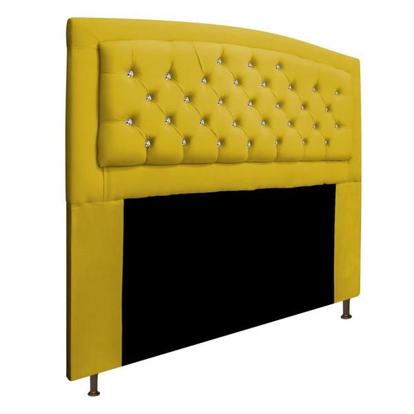 Imagem de Cabeceira Estofada Geovana 140cm para Cama Casal com Strass Capitonê material sintético Amarelo - KDAcanto Móveis