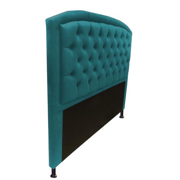 Imagem de Cabeceira Estofada Geovana com Capitonê para Cama Box Casal 140cm Suede Azul Turquesa