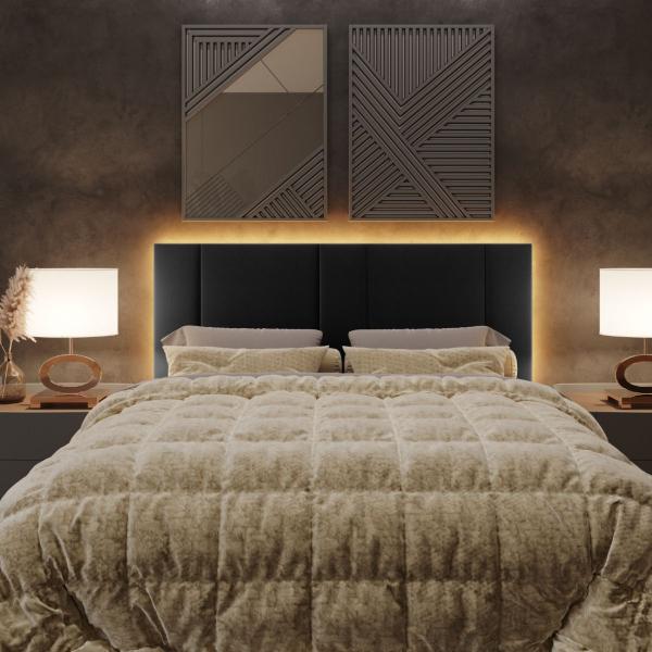 Imagem de Cabeceira Estofada Iluminação LED Cama Queen Size 160 cm