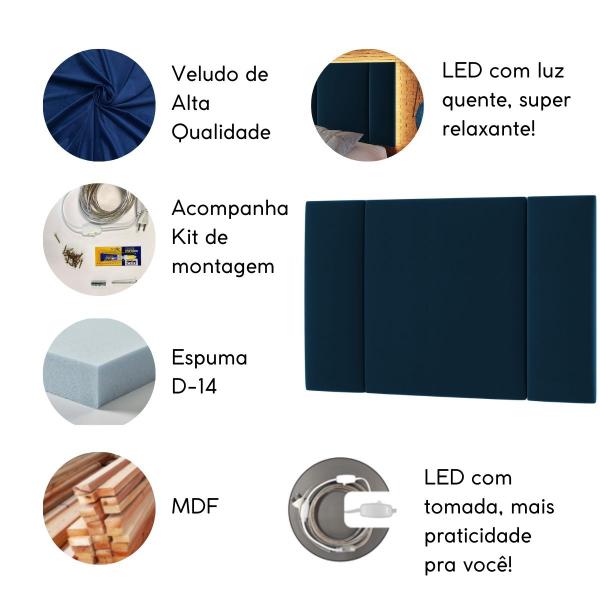 Imagem de Cabeceira Estofada Iluminação LED Glow Cama Queen Size 160cm