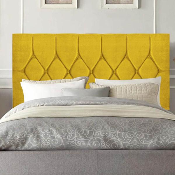 Imagem de Cabeceira Estofada Istambul Capitonê 160cm Queen Size Box Quarto Suede Amarelo - Gat Magazine