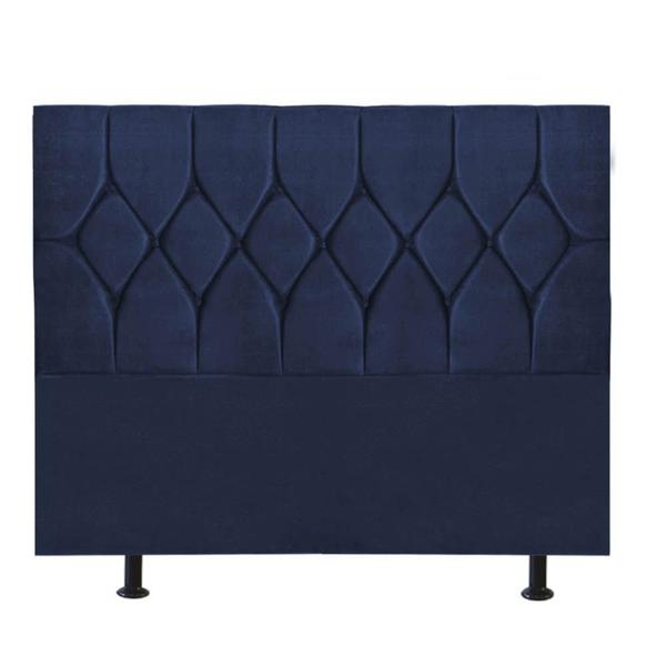 Imagem de Cabeceira Estofada Istambul Capitonê 195 cm King Size Quarto para Cama Box Suede Azul Marinho - Damaffê Móveis