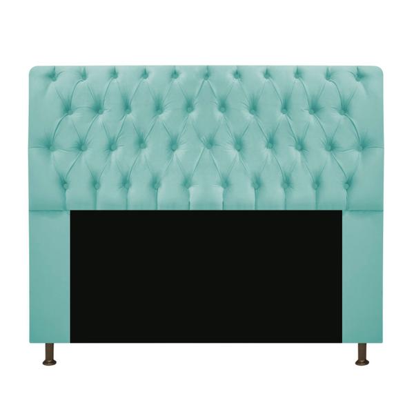 Imagem de Cabeceira Estofada Lady 195 cm King Size Com Capitonê Suede Azul Tiffany - Doce Sonho Móveis