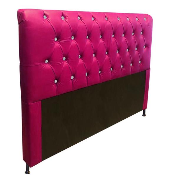 Imagem de Cabeceira Estofada Lady com Botões de Strass para Cama Box Casal 140cm Suede Pink