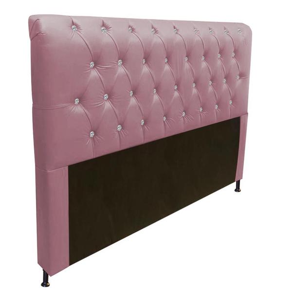 Imagem de Cabeceira Estofada Lady com Botões de Strass para Cama Box Casal 140cm Suede Rosê