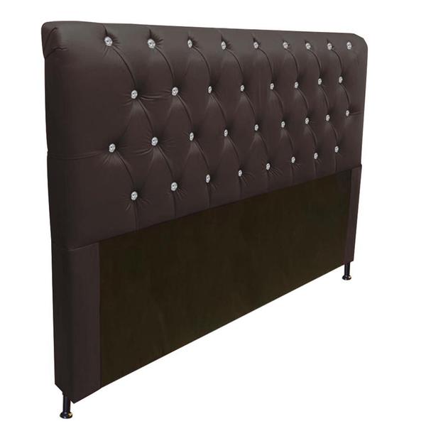 Imagem de Cabeceira Estofada Lady com Botões de Strass para Cama Box King Size 195cm Suede Marrom