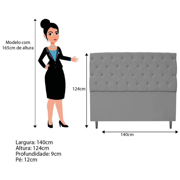Imagem de Cabeceira Estofada Liverpool 140 cm Casal Corano Cinza - Doce Sonho Móveis