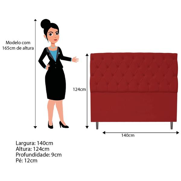 Imagem de Cabeceira Estofada Liverpool 140 cm Casal Corano Vermelho - Amarena Móveis