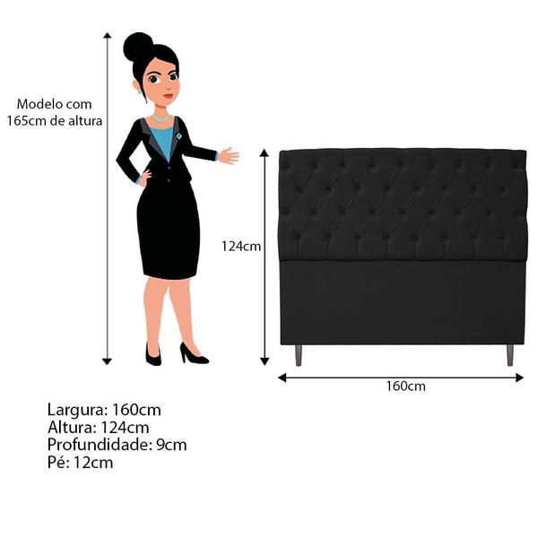 Imagem de Cabeceira Estofada Liverpool 160 cm Queen Size Suede Preto - Doce Sonho Móveis