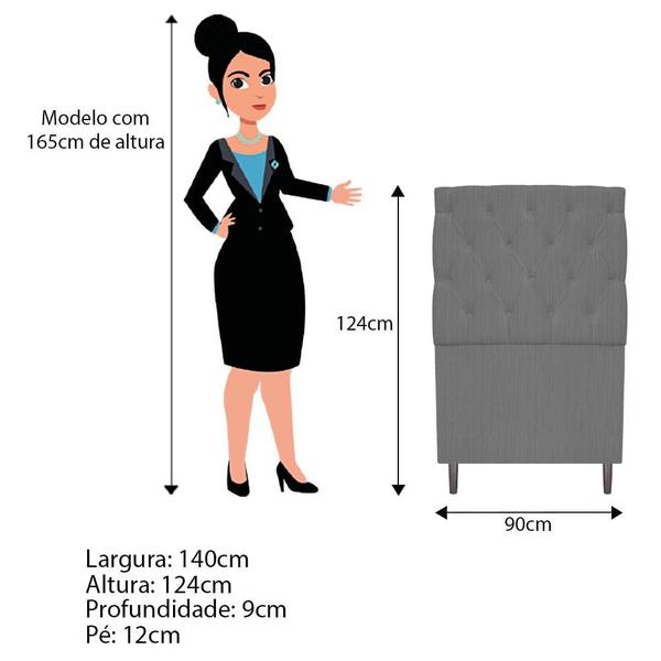 Imagem de Cabeceira Estofada Liverpool 90 cm Solteiro Linho Chumbo - Amarena Móveis