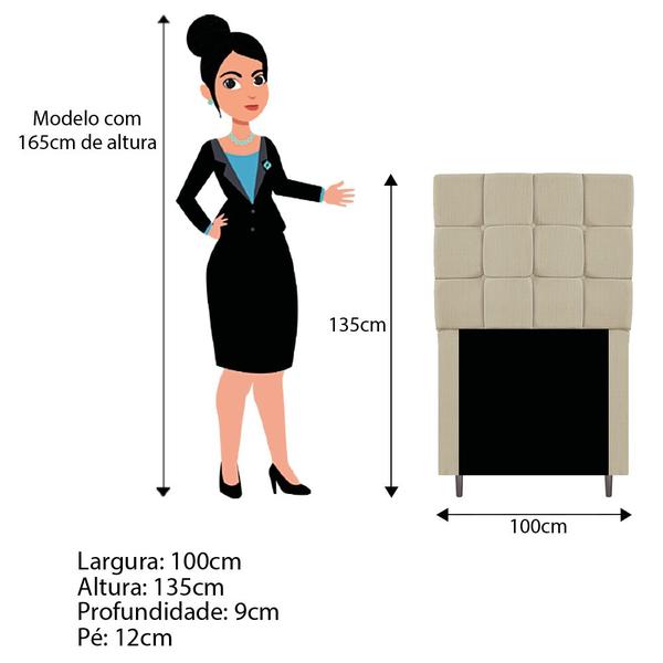 Imagem de Cabeceira Estofada Manchester 100 cm Solteiro Linho Bege - Amarena Móveis