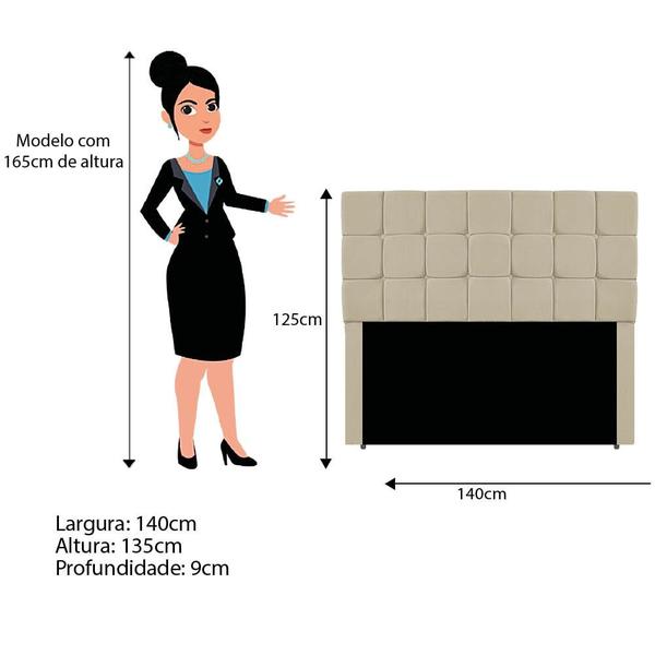 Imagem de Cabeceira Estofada Manchester 140 cm Casal Linho Bege - Amarena Móveis