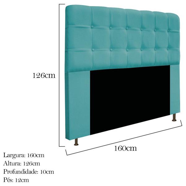 Imagem de Cabeceira Estofada Mel 160 cm Queen Size Com Botonê Suede Azul Turquesa - ADJ Decor