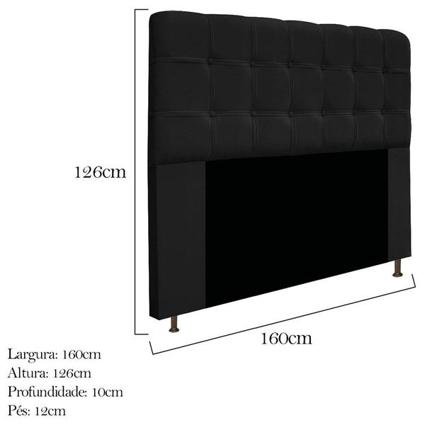 Imagem de Cabeceira Estofada Mel com Capitonê 160 cm para Cama Box Queen Suede Preto Quarto - AM Decor