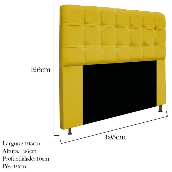 Imagem de Cabeceira Estofada Mel com Capitonê 195 cm para Cama Box King Suede Amarelo Quarto - AM Decor