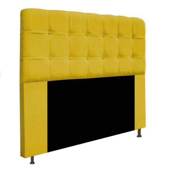 Imagem de Cabeceira Estofada Mel com Capitonê 195 cm para Cama Box King Suede Amarelo Quarto - AM Decor