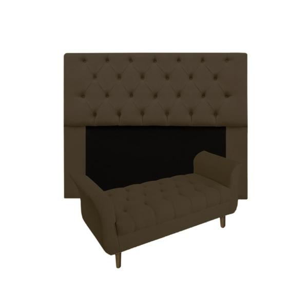 Imagem de Cabeceira Estofada Mirage e Recamier Grécia King 195 cm Suede Marrom - LM DECOR