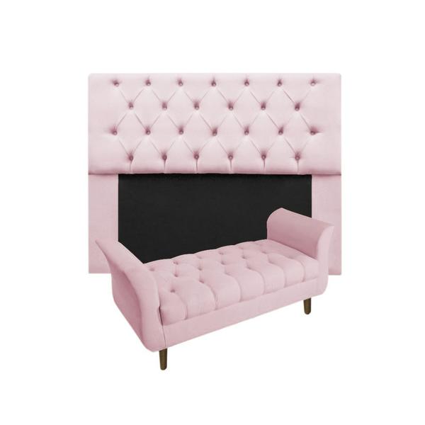 Imagem de Cabeceira Estofada Mirage e Recamier Grécia Queen 160 cm Suede Rosa Bebe - DL DECOR