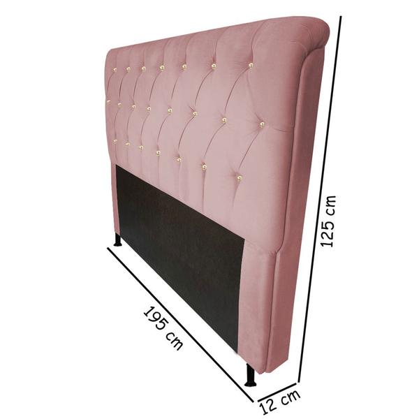 Imagem de Cabeceira Estofada Nevada 195 cm Para Cama Box Quarto King Size Luxo MV Estofados Suede Rose