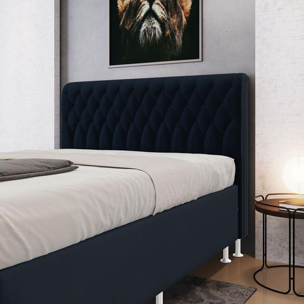 Imagem de Cabeceira Estofada para Cama Box Bellatrix 140 para Cama de Casal Suede Azul Marinho Aradecor