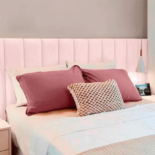 Cabeceira Estofada Para cama Box Casal 1,40 Madri Suede Rosa BB - ExpressaMoveis