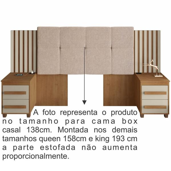 Imagem de Cabeceira Estofada para cama box casal/Queen/king RV Móveis Suíça com 02 mesas de cabeceira com tomada cinamomo OFF White