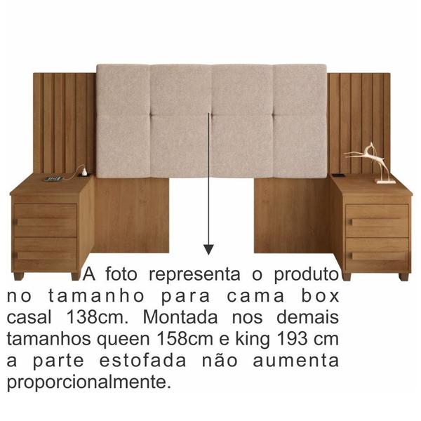 Imagem de Cabeceira Estofada para cama box casal/Queen/king RV Móveis Suíça com 02 mesas de cabeceira com tomada cinamomo