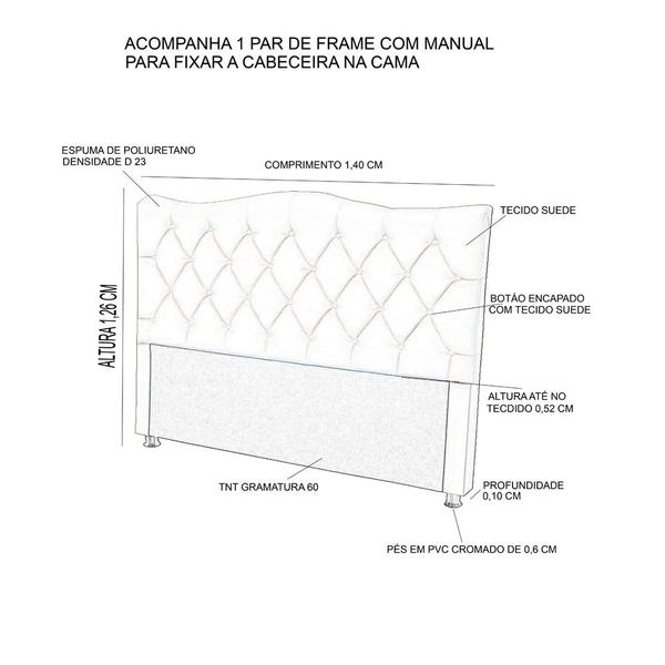 Imagem de Cabeceira Estofada Para Cama Box De Casal Capitone Pérola 140 cm Bege Suede-Anchar Estofados 01